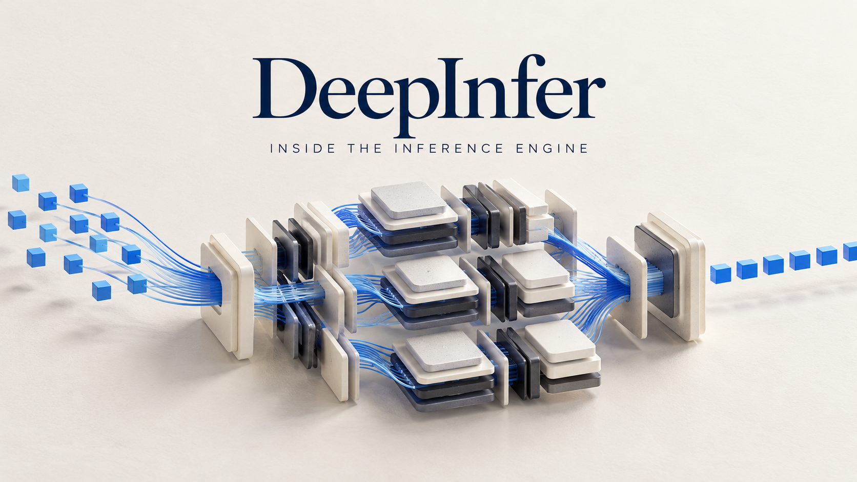 DeepInfer illustration showing requests moving through coordinated compute nodes